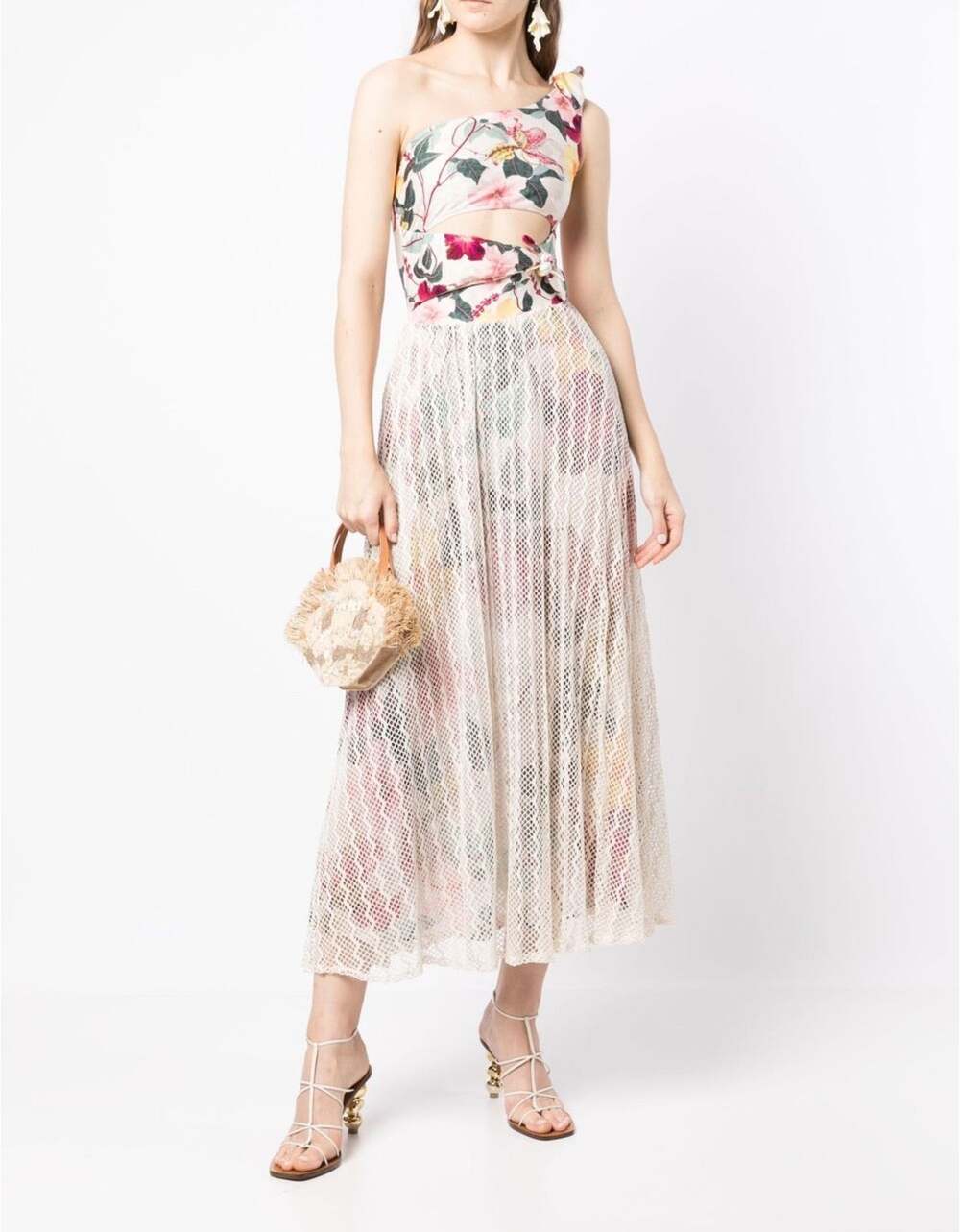 PatBO Hibiscus Floral One Shoulder Sundress Neutral Print NWT Size 4